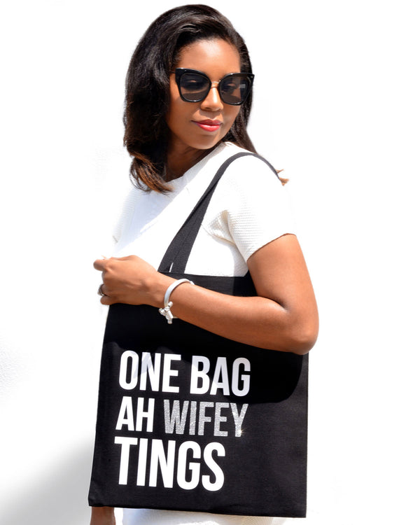 One Bag Ah Wifey Tings - Silver Glitter/White Text