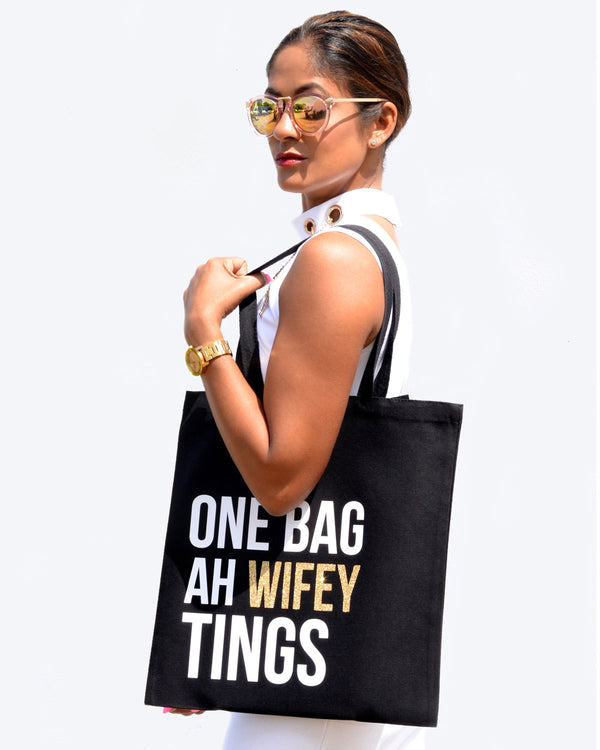 One Bag Ah Wifey Tings - Gold Glitter/White Text